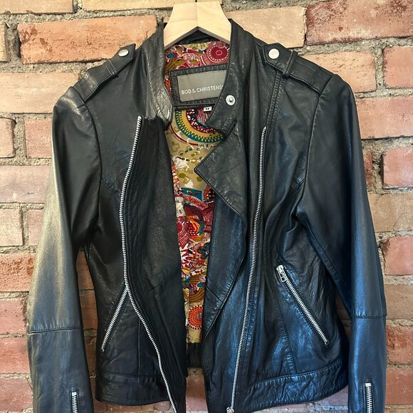 🖤 BOD & CHRISTENSEN Black Leather Biker Jacket – Size M 🖤 - Picture 2 of 8